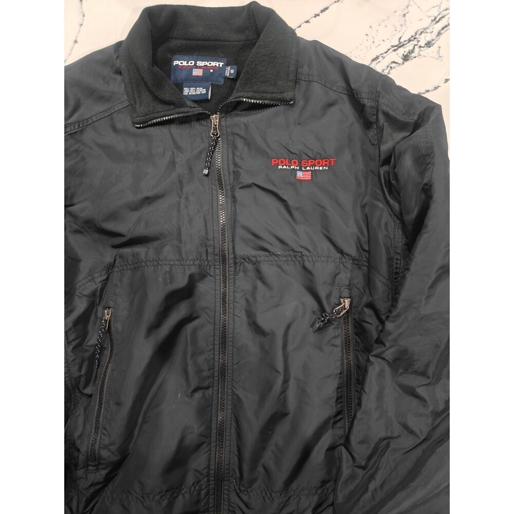 Polo Sport Ralph Lauren Black Fleece Lined Full Zip Coat Jacket Size S USA Flag